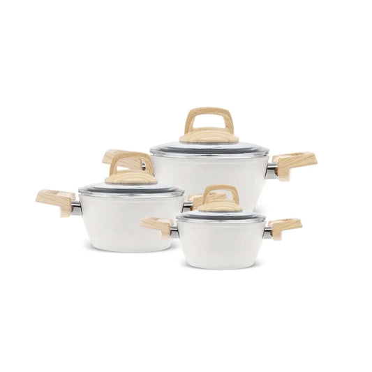 Karaca Swiss Crystal 6 Pieces Midi Pan and Cookware Set - Creamy