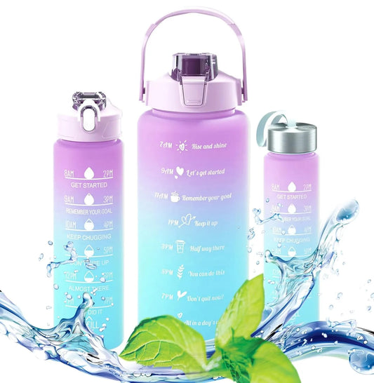 3 PCS Water Bottles With Straw, Motivational Sport Water Bottles with Time Maker