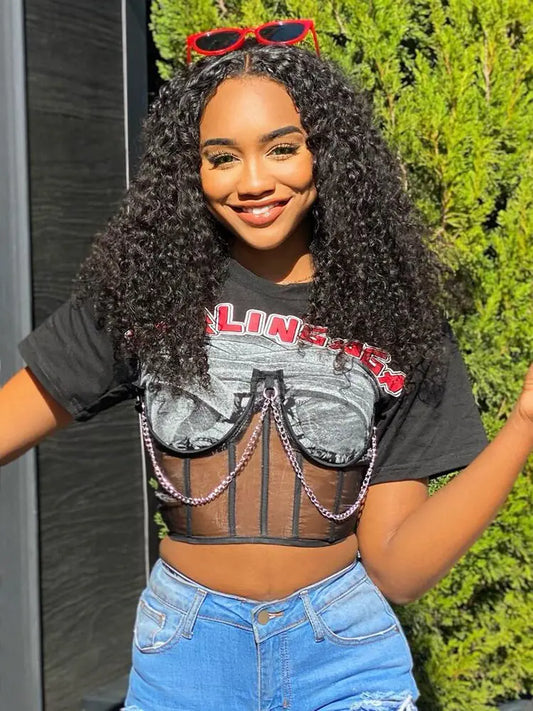 Sifreyr Mesh Patchwork Graphic Crop Top